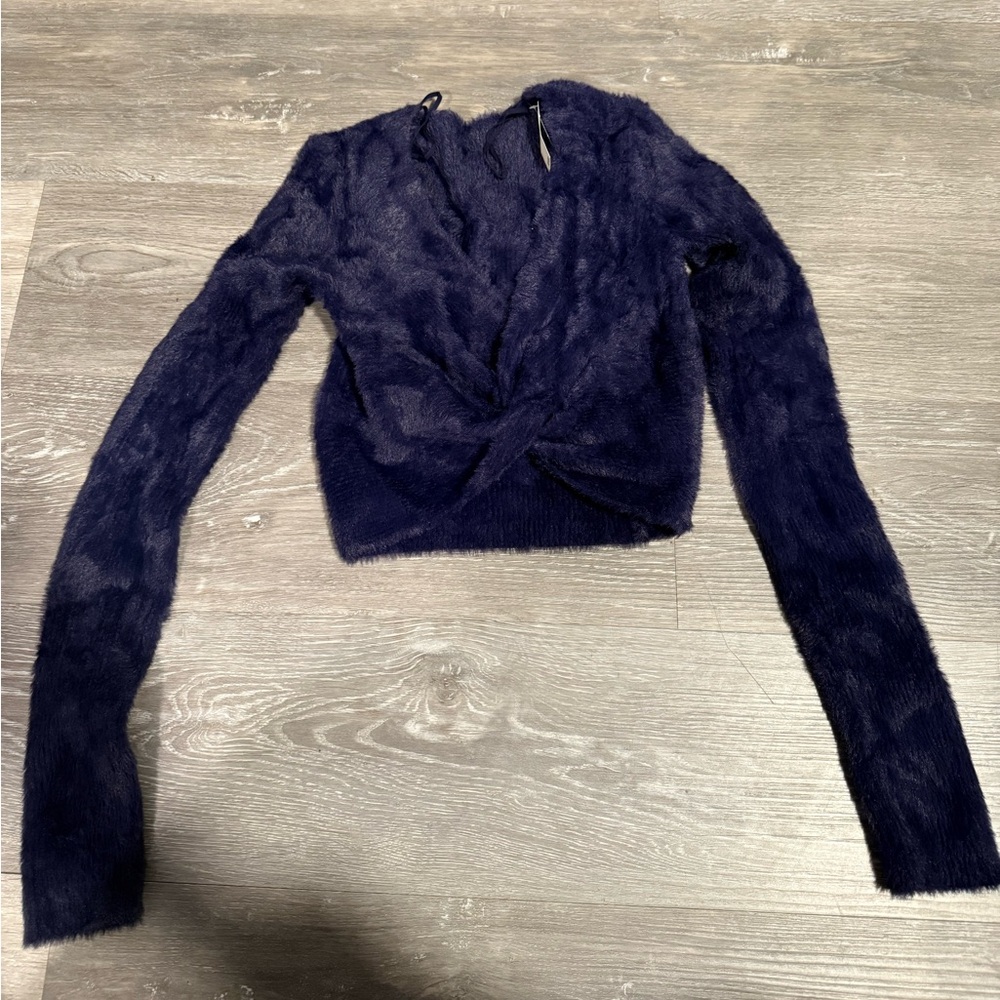 Navy Fuzzy Long Sleeve Sweater